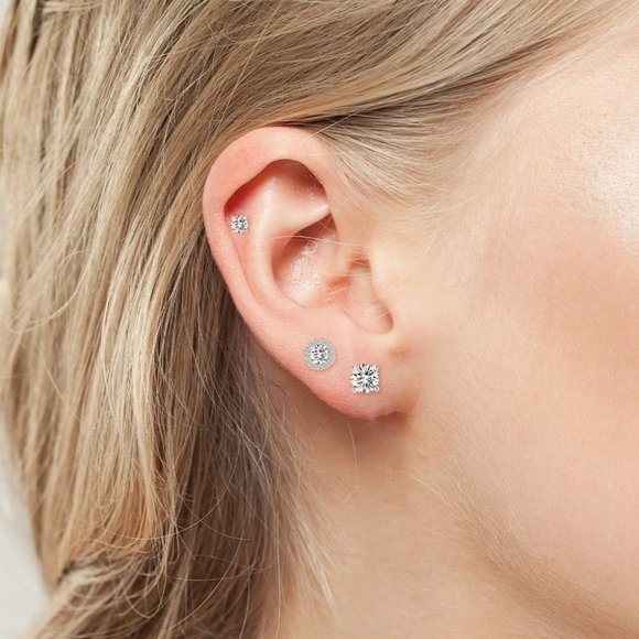 Certified 1ct. t.w. Moissanite Diamond Round Halo Stud Earrings NEW A - Picture 6 of 13